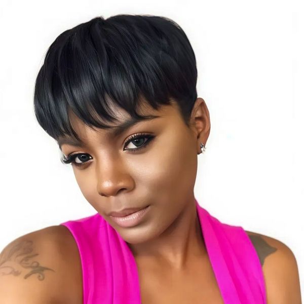 Bresilienne Glueless Brazilian Hair-Pixie Cut Wig Short Layered with Bangs