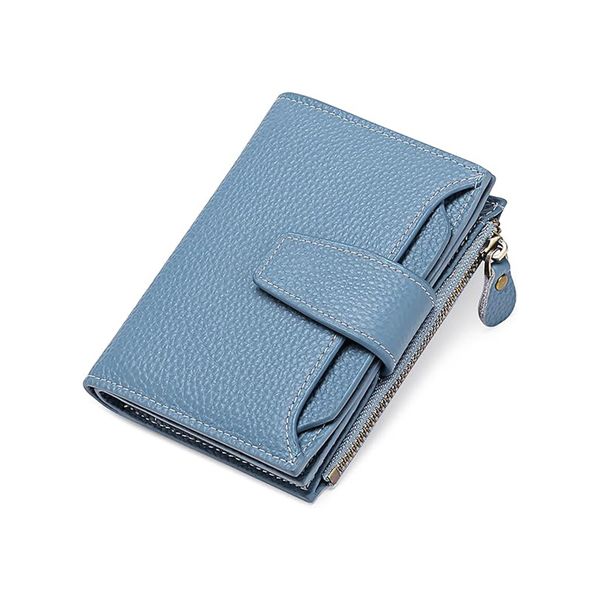 Small Women Wallet Genuine Leather Bifold Zipper Pocket Card Holder