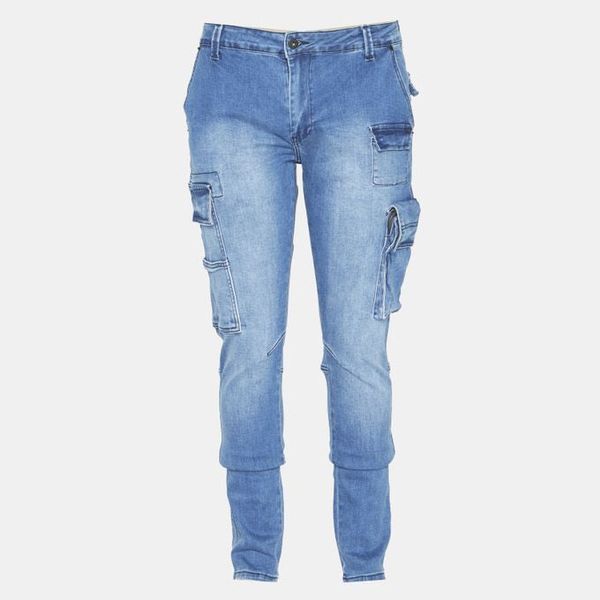 CUTTY Men Washed Blue Leon Cargo Jeans
