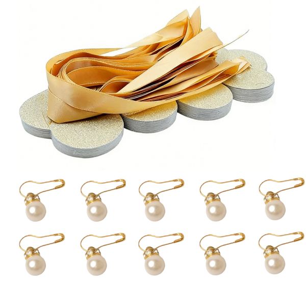 10Pcs Gold Glitter Gift Boxes with Ribbon &amp; Pearl for Wedding/Party 8x8cm