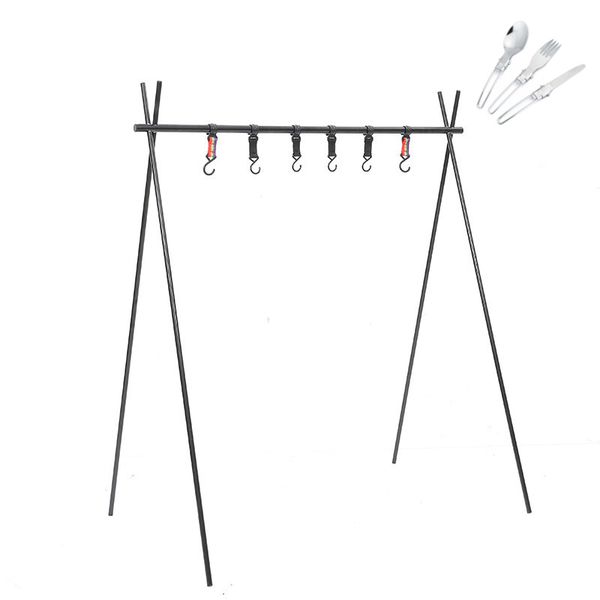 Glamping - Folding Portable Camping Hanging Tripod Rack + Utensil Set