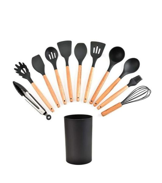 Grey Black 11 Piece Kitchen Utensil Set