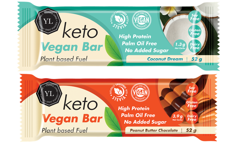 YL Vegan Keto Bar - 52g Bar - Coconut Dream &amp; Peanut Butter Choc - 12 Pack