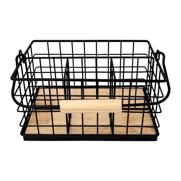 Regent Cutlery Caddy - Black Wire &amp; Wood