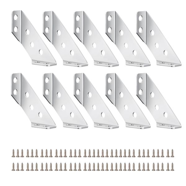 Stainless Steel Corner Bracket, Furniture Connector- 10 Pieces with Screws