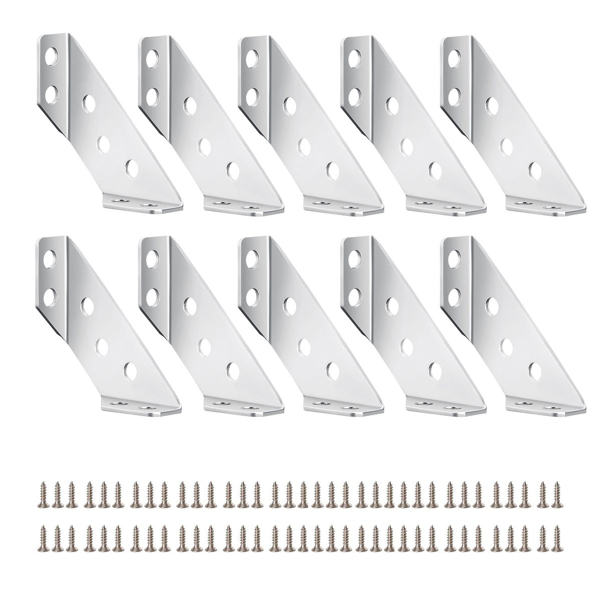 Stainless Steel Corner Bracket, Furniture Connector- 10 Pieces with Screws