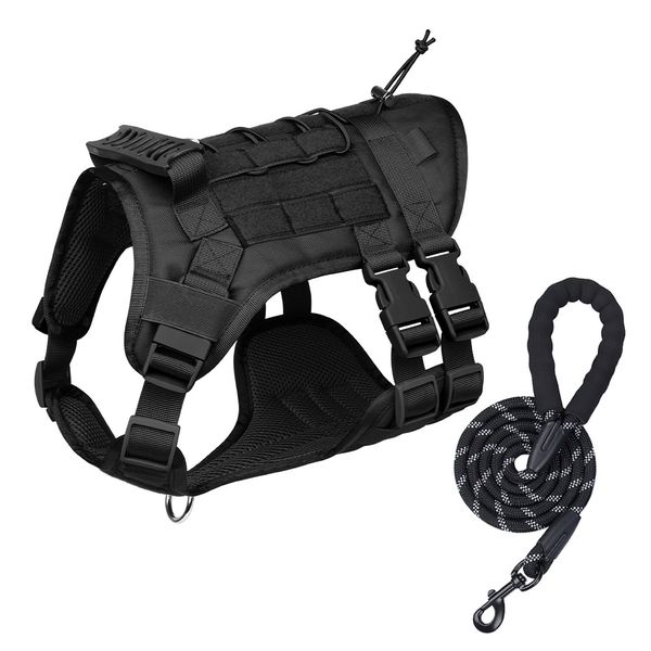 No-Pull Dog Harness Tactical Vest + Dog Leash - M/20~30kg