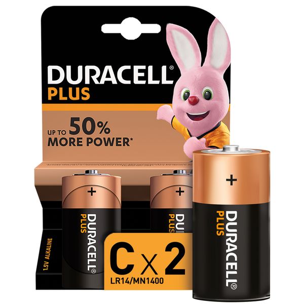 Duracell Plus C Alkaline Batteries, 1.5V LR14 MN1400 - 2 Pack