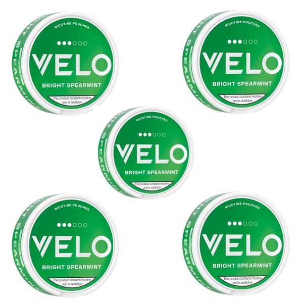 Velo Slim Nicotine Pouches - Bright Spearmint 10mg - 5 Pack (100 Pouches)
