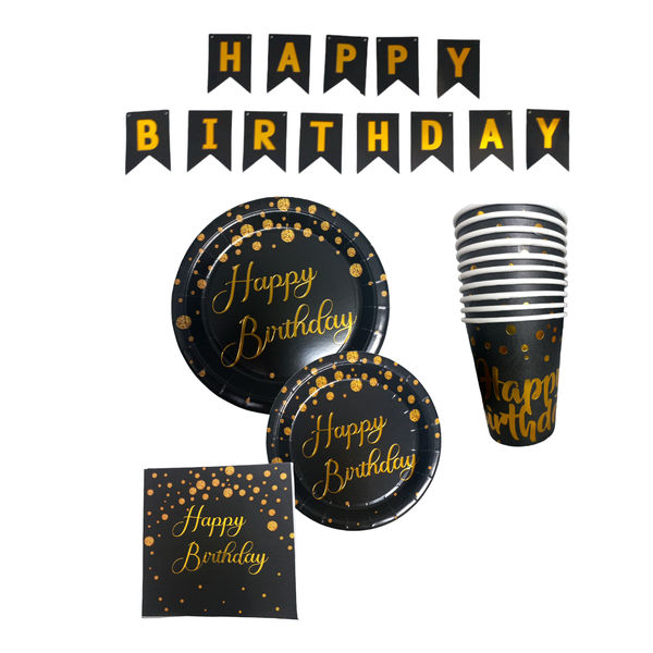 Black and Gold Disposable Tableware 5 Piece