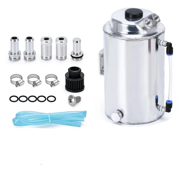 Oil Catch Can Tank 2L Aluminum Polished Round With Breather Filter