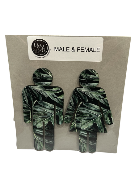 Wooden His &amp; Her Wall Art - Green Palm Leaves on Black