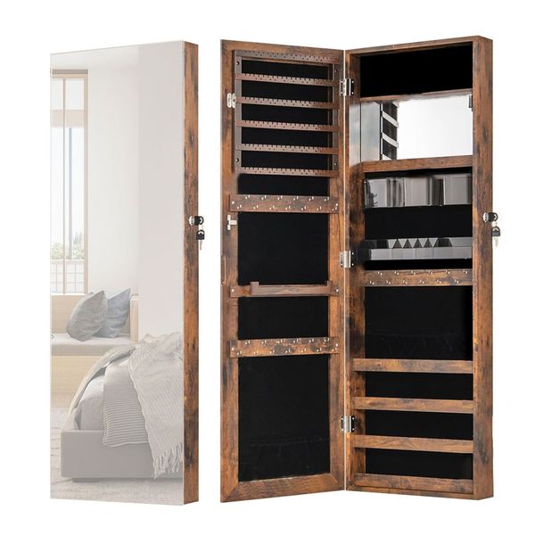Mirror Jewelry Cabinet Wall&amp;Door Mounted Organizer with Full-Length Mirror