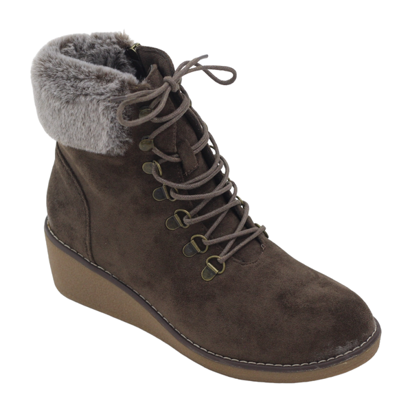 Lamara Paris Zircon Nubuck Pu Lace Up Wedge Ankle Boot Leopard