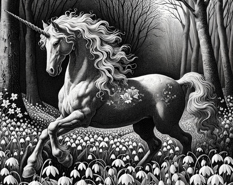 Canvas Wall Art Home Decor - A Unicorn B&amp;W