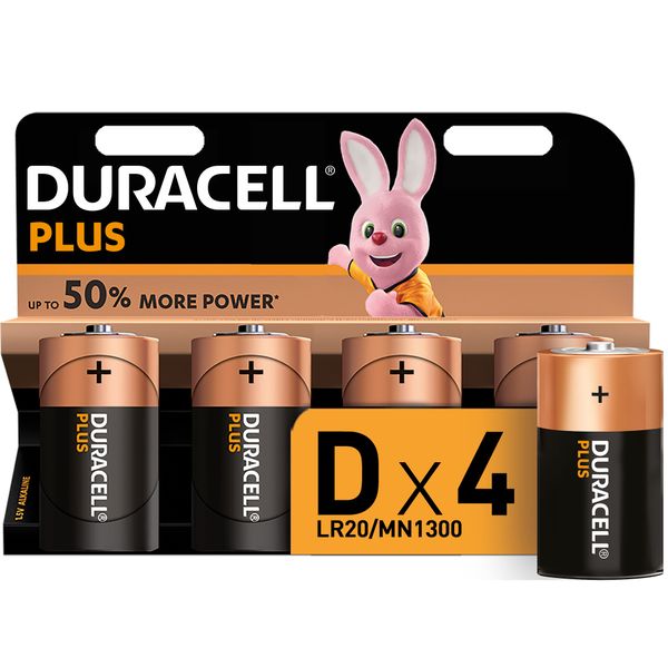 Duracell Plus D Alkaline Batteries, 1.5V LR20 MN1300 - 4 pack