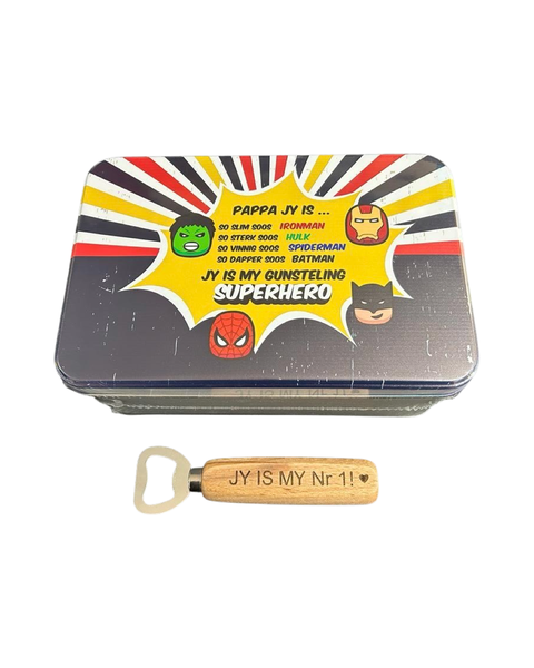 Braai Tin &amp; Bottle Opener - Superhero Quote