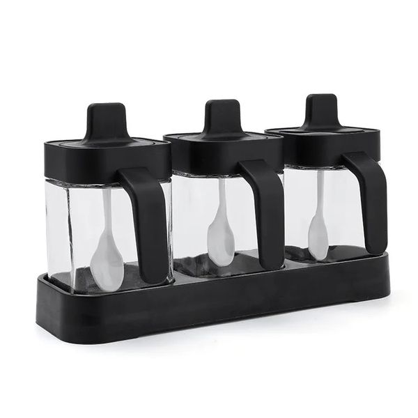 3 Piece Square Food Contianer Jars -Built In Teaspoon