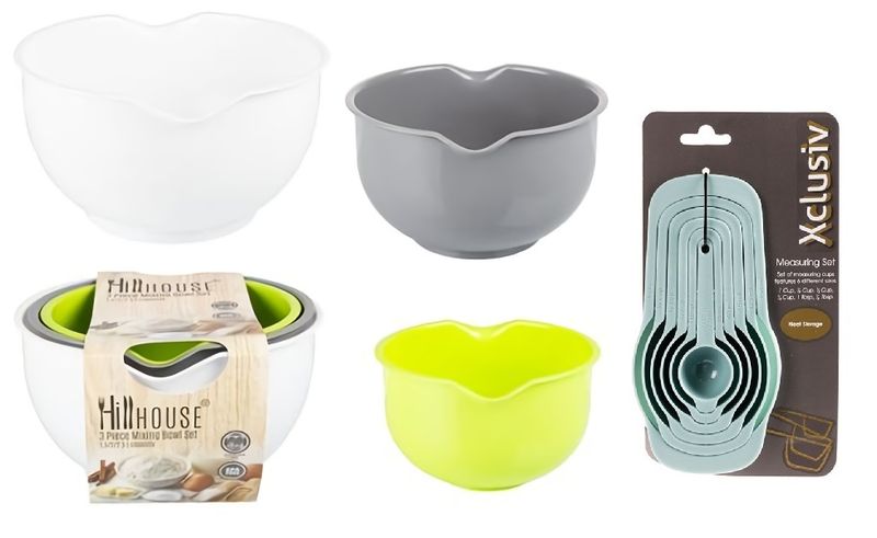 Measuring Set 6pc Stackable + 3pc Mixing Bowls Set Plastic 1.5l/2l/2.5l + 3pc Whisk 30, 25 &amp; 20cm