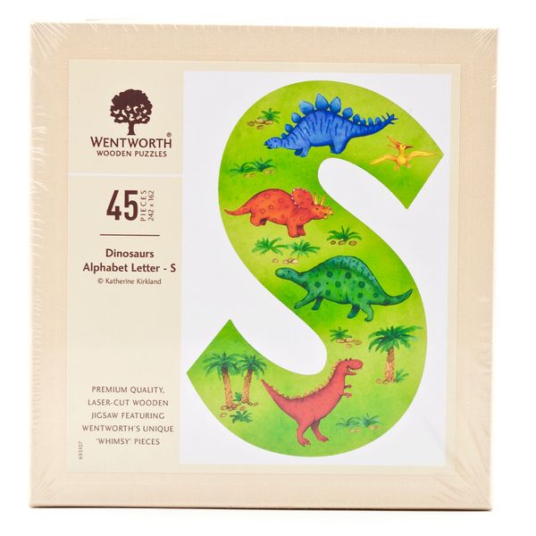 Dinosaurs Letter S - 45 Piece Kids Alphabet Wooden Shaped Jigsaw Puzzle