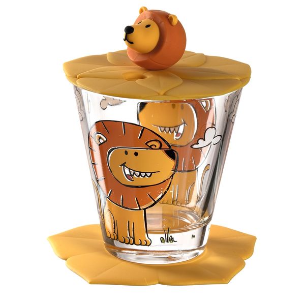 Leonardo Children's Drinking Glass Set: Lion Cup, Saucer and Lid Bambini