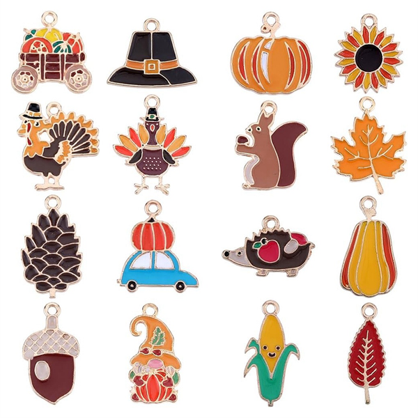 64 Pcs Thanksgiving Enamel Charms Alloy Fall Charm Bulk