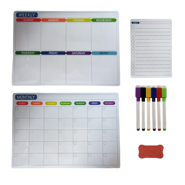 Boxed Planner Set Magnetic Monthly, Weekly, Daily, 6 Markers &amp; Eraser 0.8cm