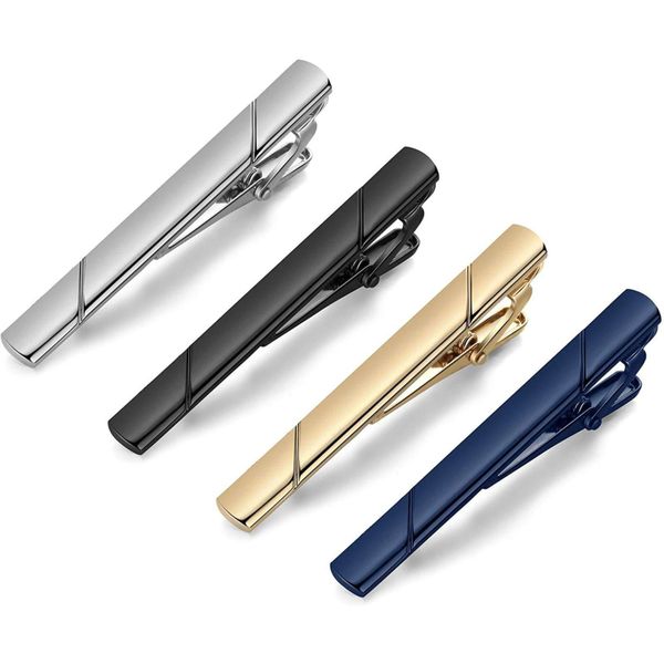 4 Pieces Clips Men Tie Bar Set for Regular Ties