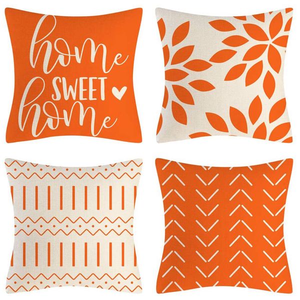 Orange Pillow Covers 18X18 Home Decorative Linen Pillow Case - 4 Piece