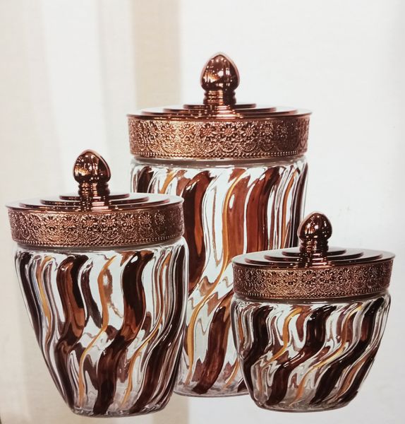6Piece Bronze Glass Storage Jar Set- Wave Design