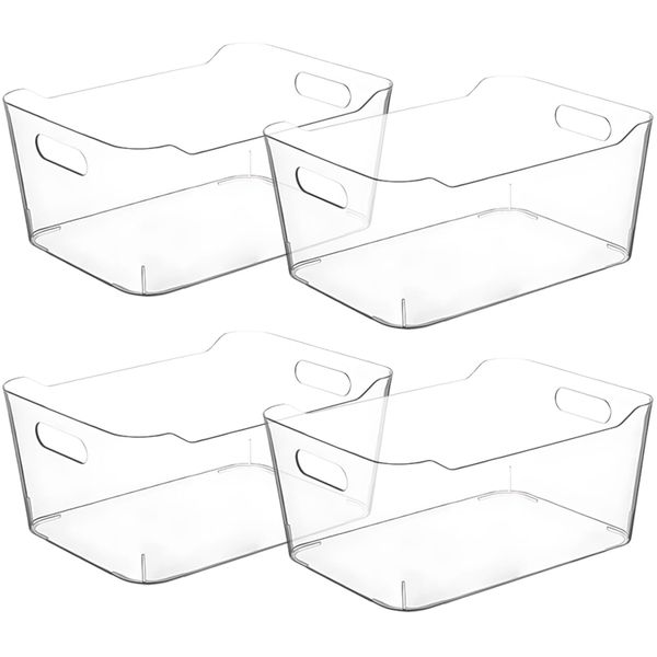 Clear Plastic Storage Bins Fridge Organizer Kitchen Organizers - Small - Set of 4