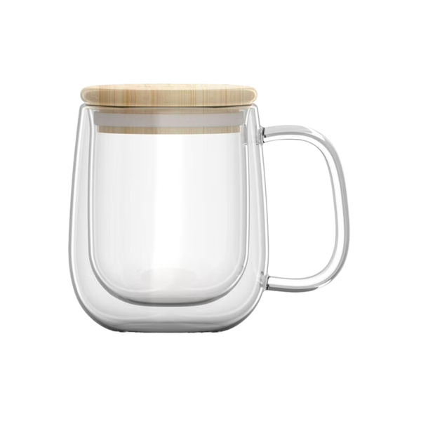 Portable Double Wall Glass Mug with Bamboo Lid - 350ml