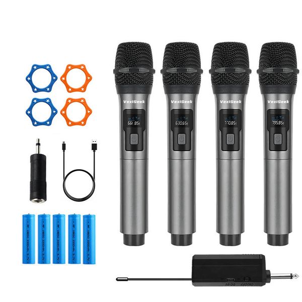 4-Pack Rechargeable UHF Wireless Microphone System for Karaoke &amp; PA