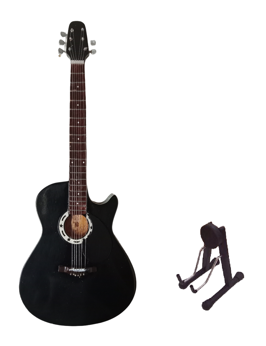 Ornamental Mini Wooden Guitar (Cut Away Black Acoustic) 8xm x 26cm
