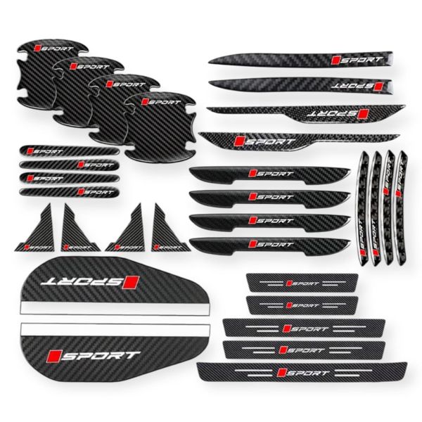 31-Piece Carbon Fiber Car Protection Kit - Self-Adhesive Scratch Guards