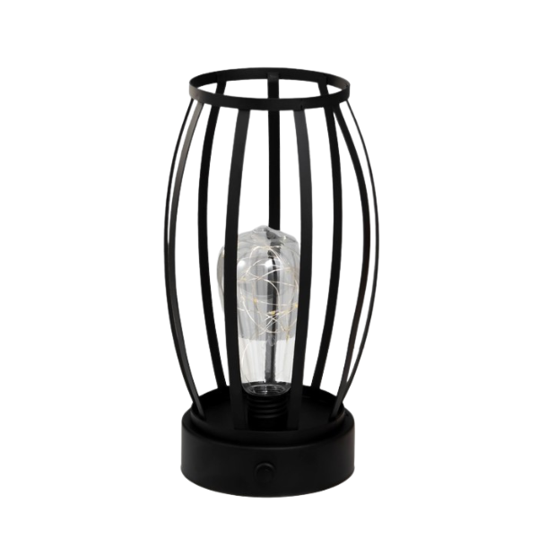 Table Lamp - Black Cylindrical - Home Decor -Battery Operated -Vintage Bulb