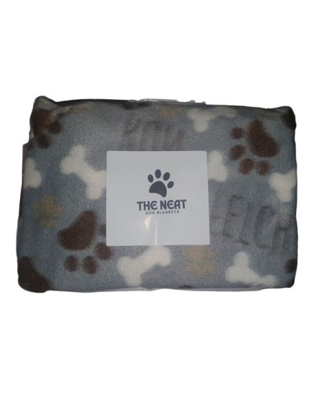 The NEAT Pet Blanket Polar Fleece - Grey with Brown Paws and White Bones