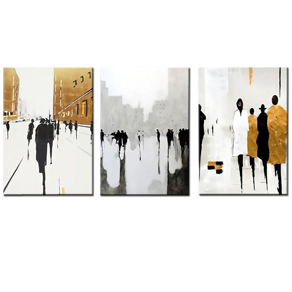 Canvas- Art - 3 Pieces B.W British Street Abstract Canvas Wall Art Decor