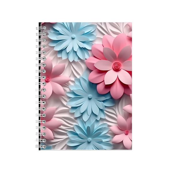 3D White Pink And Light Blue Flowers Notebook Gift Idea Notepad Pad 107