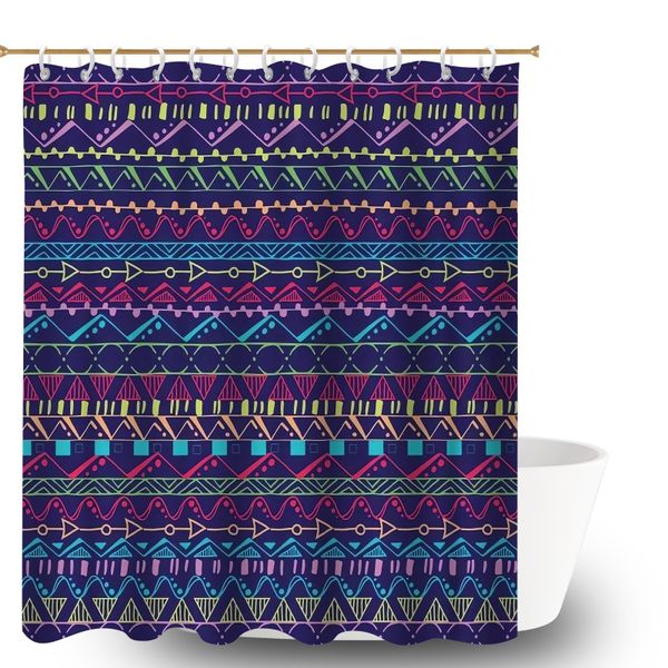 Fair Isle Design Bath Curtain, 180x180cm Polyester Shower Curtain with Hook