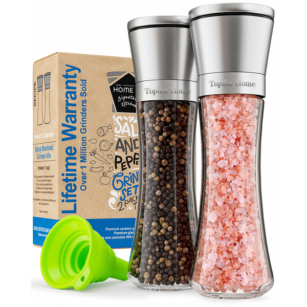 Topika Salt And Pepper Grinder Set, Seasoning Bottle Glass for Cooking 2pcs