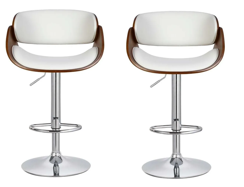 Padded Bar / Kitchen Counter Stools – Set of 2-White / Brown Colour