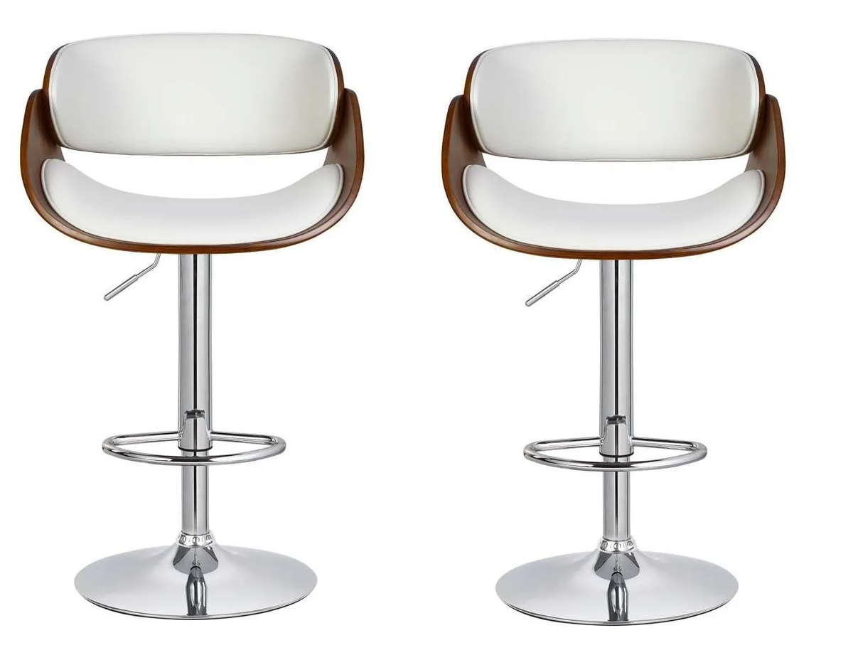 Padded Bar / Kitchen Counter Stools – Set of 2-White / Brown Colour ...