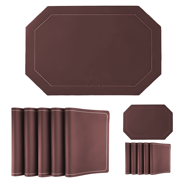 12Pcs Placemats Coasters Set,PU Leather Heat Insulation Placemat