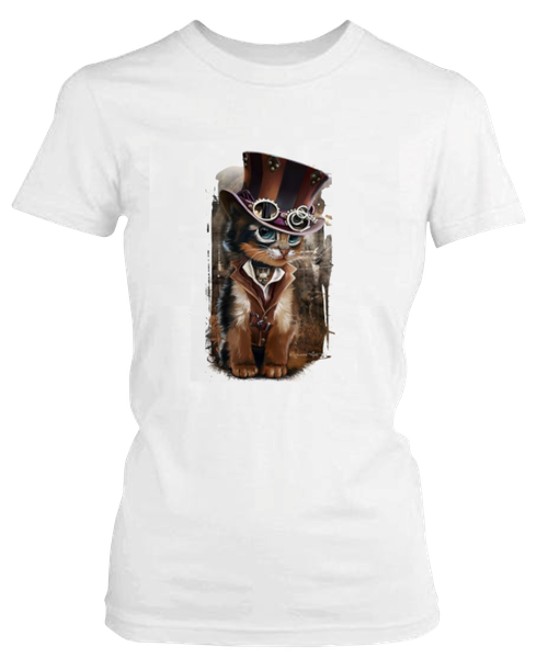 PepperSt Ladies White T-Shirt - Oz Cat