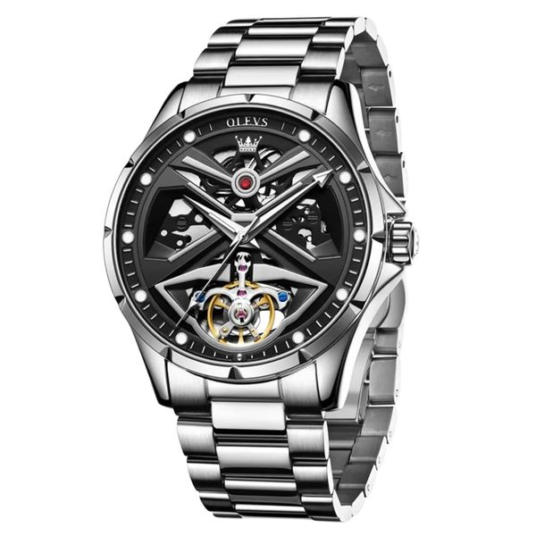 OLEVS Men's Reactor Core Mechanical Skeleton Stainless Steel Watch Silver