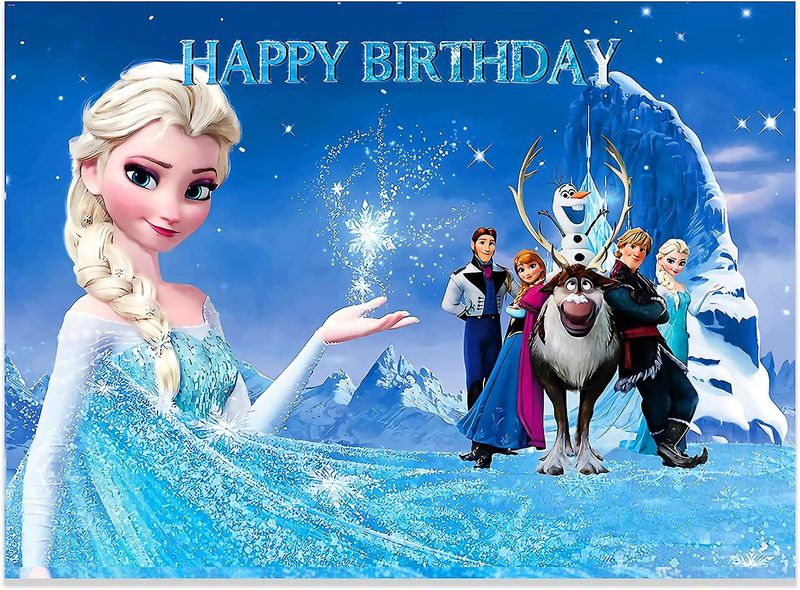 Frozen Elsa &amp; Anna Theme Birthday Party Background Banner Cloth 1.5m x 1m