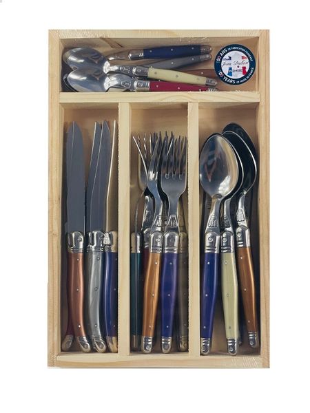 Laguiole By Jean Dubost 24 Piece Cutlery Metal BlueRed Mix in WoodTray