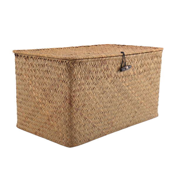 Handmade Straw Woven Storage Basket with Lid Seagrass(M)