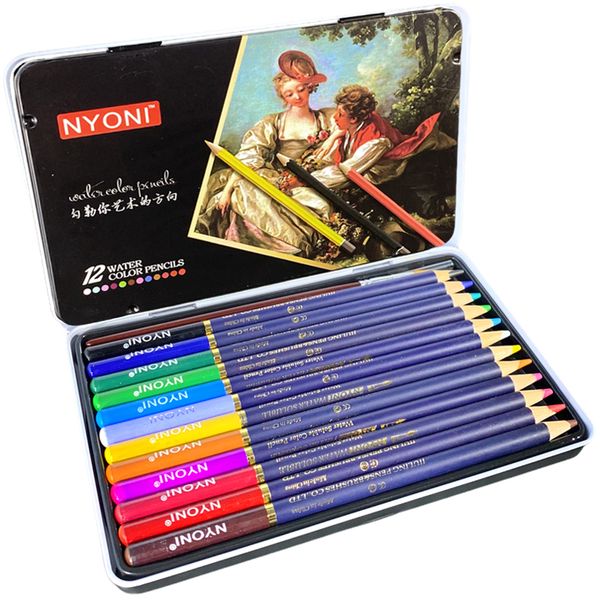 Nyoni - Water Colour Pencils - 12 Colours in Metal Box Set